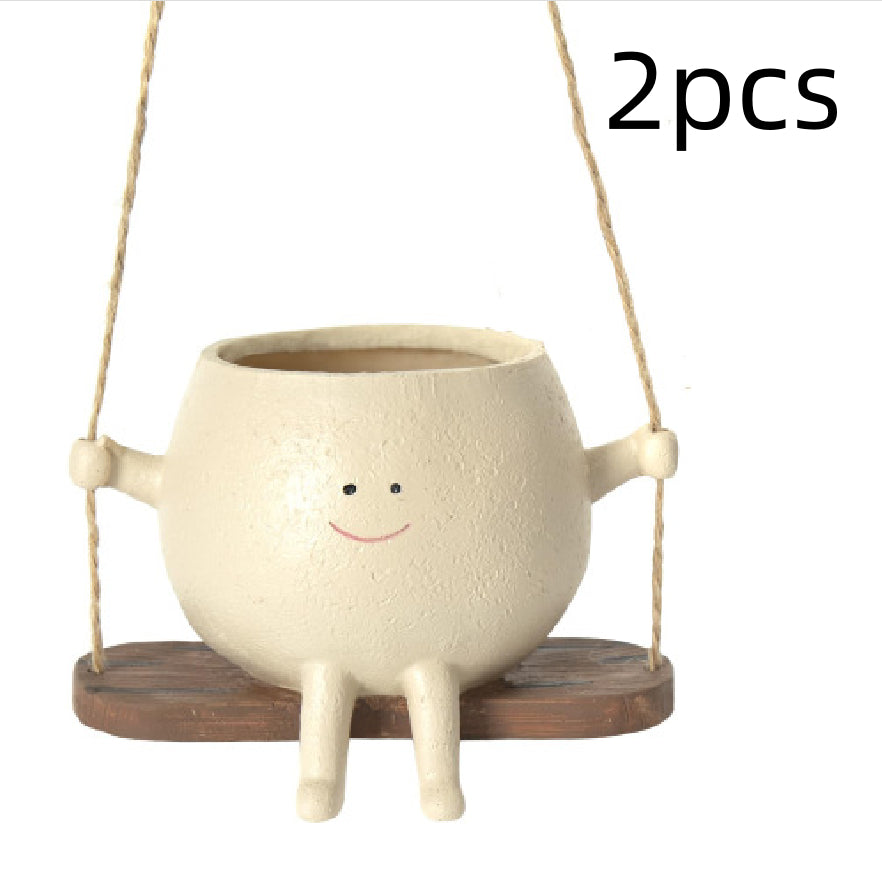 Plant Hanger Baskets Lovely Swing Face Planter Pot Succulent Flower Pots Balcony Wall Hanging Planter Decor Home Garden Supplies