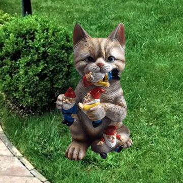 Cats Eat Dwarfs Statue Garden Ornament Art Resin Craft Landscaping Yard Sculptures Decoration For Home Garden