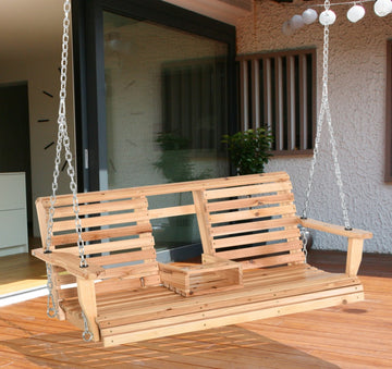 Wooden Swing Bench Heavy Duty Steel Chains 59 W X 29.5 D High Backrest, 440lbs Capacity, Natural