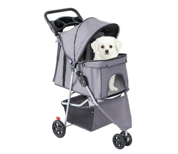 Pet Stroller For Dogs And Cats- Foldable, Lightweight, And Durable- Ideal For Small To Medium Pets - Includes Storage Basket