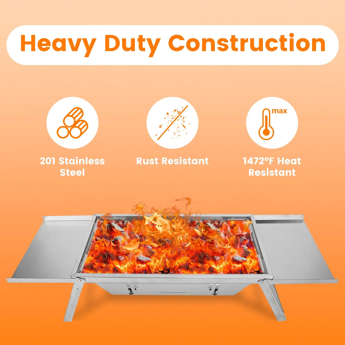 3 In 1 Foldable Charcoal Grill Fire Pit Slow Cooker 2-3 People Portable Camping Grill Stainless Steel BBQ Grill For Camping Tailgating Yard GPCT5452