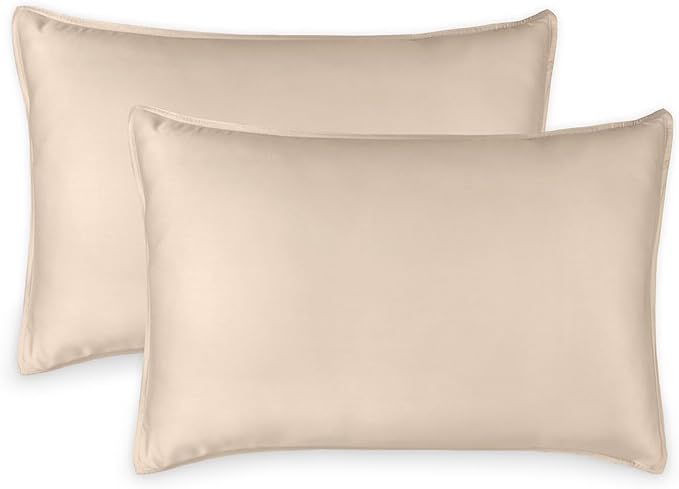 Genuine 100% Organic Viscose Derived from Bamboo, Luxuriously Soft & Cooling, Double Stitching, Envelope Closure (2 King Pillowcases, Almond)