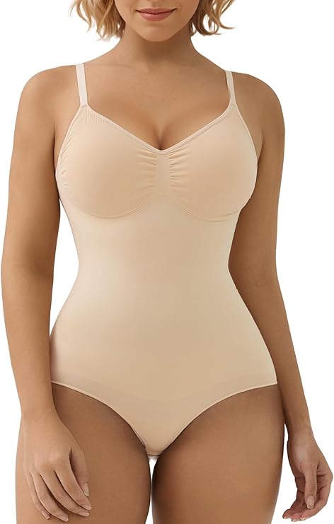 SHAPERX Women's Seamless Shapewear Bodysuit Tummy Control Body Shaper Waist Defining Body Suit