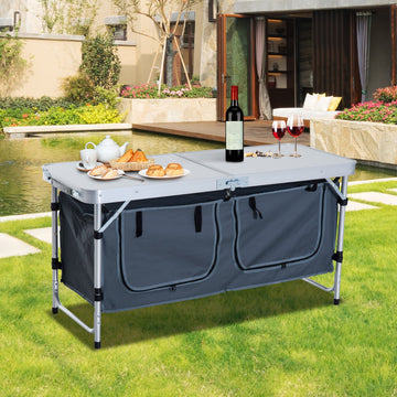 47" Portable Camping Table Aluminum Picnic Folding Camping Table with Carrying Handle and Storage Organizer