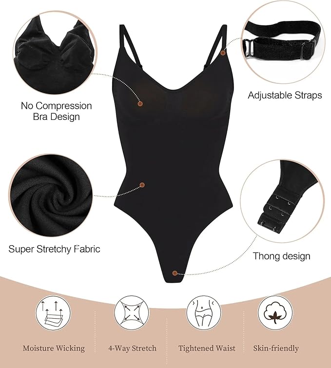 SHAPERX Women's Seamless Shapewear Bodysuit Tummy Control Body Shaper Waist Defining Body Suit