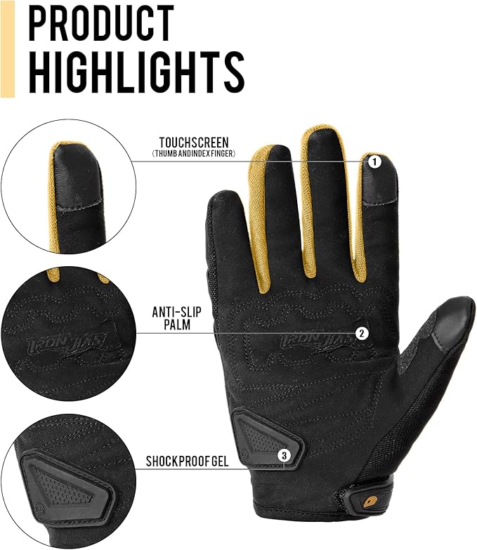 "Motorcycle Gloves for Men – Summer Motorcycle Gloves, Breathable Full-Finger Riding Gloves with Touchscreen Function"