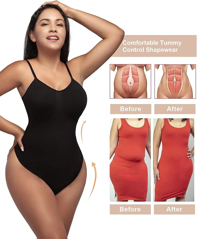 SHAPERX Women's Seamless Shapewear Bodysuit Tummy Control Body Shaper Waist Defining Body Suit