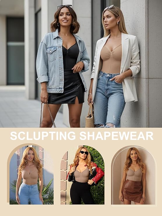 SHAPERX Women's Seamless Shapewear Bodysuit Tummy Control Body Shaper Waist Defining Body Suit