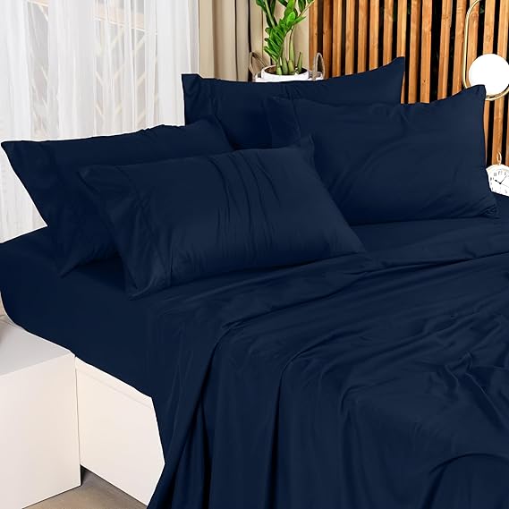 4pc Microfiber Bed Sheet Set (Navy, King)