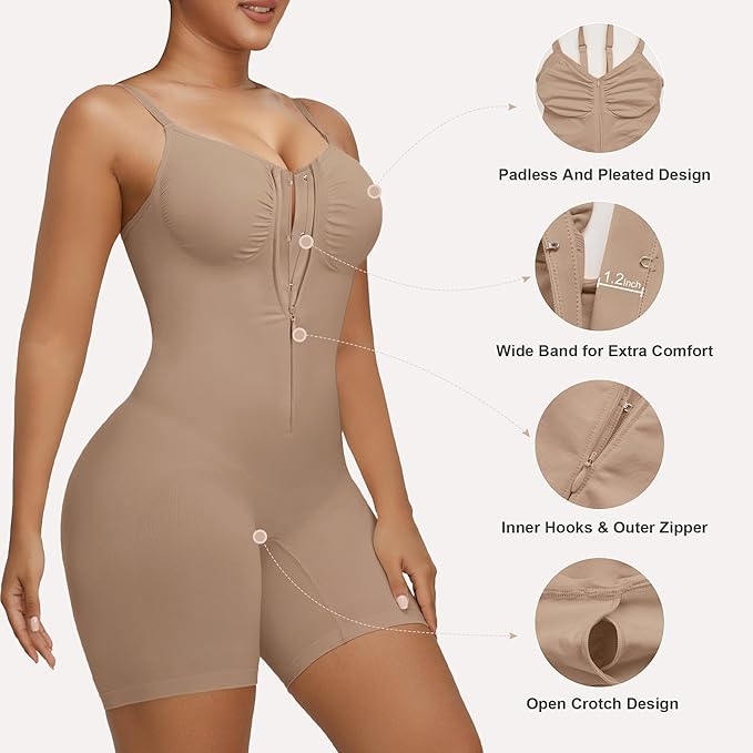 SHAPERX Women's Shapewear Bodysuit Tummy Control Seamless Zip-Up Body Shaper Waist Defining Silhouette