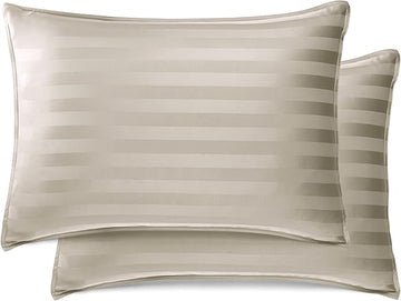 Genuine 100% Organic Viscose Derived from Bamboo, Luxuriously Soft & Cooling, Double Stitching, Envelope Closure (2 King Pillowcases, Jacquard Sand)