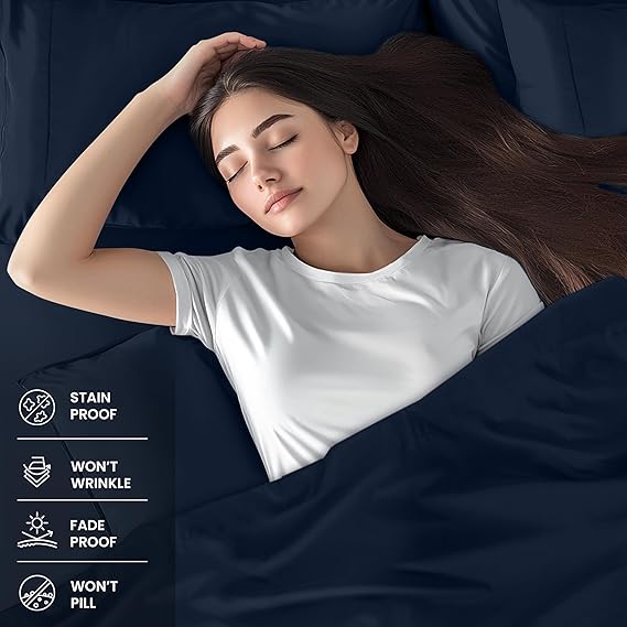 4pc Microfiber Bed Sheet Set (Navy, King)