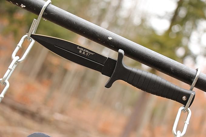 Smith & Wesson SWHRT9B 9in High Carbon S.S. Fixed Blade Knife with 4.7in Dual Edge Blade and TPE Handle for Outdoor, Tactical, Survival and EDC