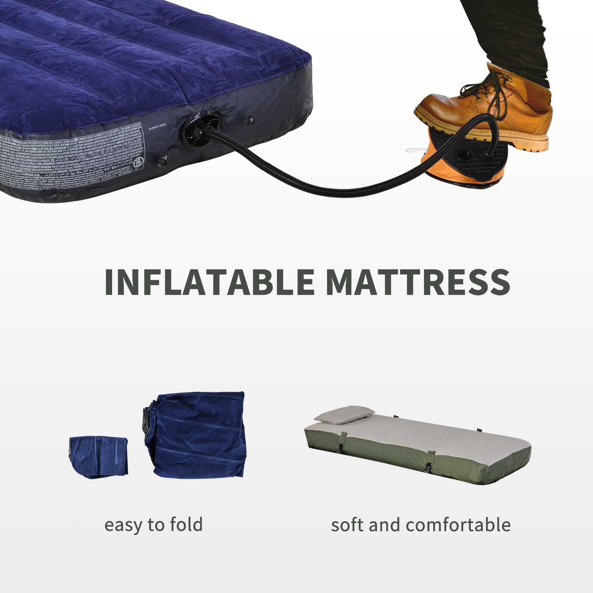 All-in-One Folding Camping Cots for Adults, Elevated Tent with Sleeping Bag, Thick Air Mattress Pad, Portable Single Sleeping Cot Camping Bed