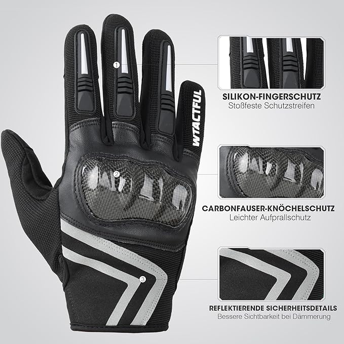 WTACTFUL Men's Lightweight Motorcycle Gloves Summer Men's with Protectors and Touchscreen Breathable for Motorcycle,