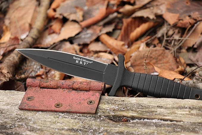 Smith & Wesson SWHRT9B 9in High Carbon S.S. Fixed Blade Knife with 4.7in Dual Edge Blade and TPE Handle for Outdoor, Tactical, Survival and EDC