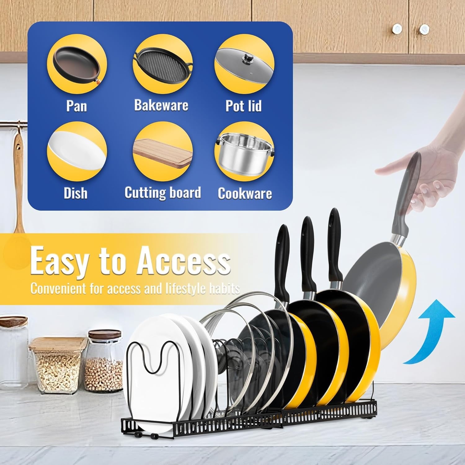 2 Pack Expandable Pot Lid Rack Organizer, Pans Organizer Rack, Pots And Pans Organizer Rack Cookware Set Organizer
