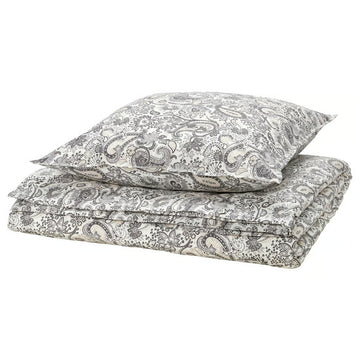 Duvet cover and pillowcase, grey/white, 140x200/80x80 cm