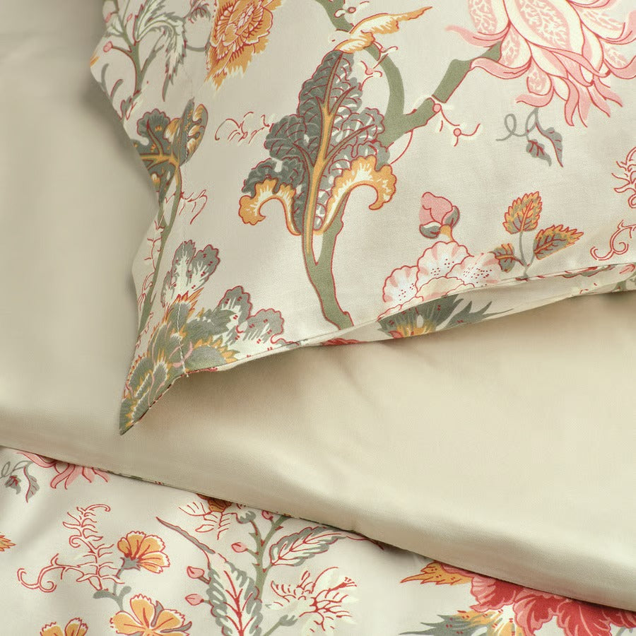 Duvet cover and pillowcase, light grey-beige/multicolour, 140x200/80x80 cm