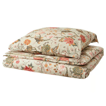 Duvet cover and pillowcase, light grey-beige/multicolour, 140x200/80x80 cm