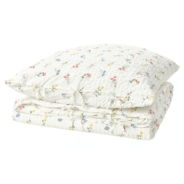 Duvet cover and pillowcase, white/floral pattern, 140x200/80x80 cm