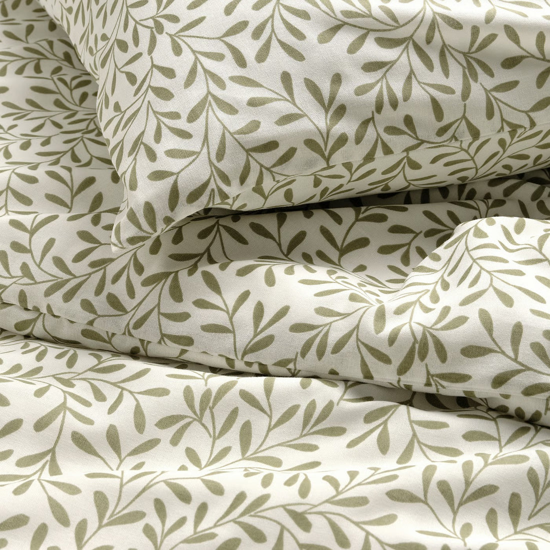 Duvet cover and pillowcase, white/green, 140x200/80x80 cm