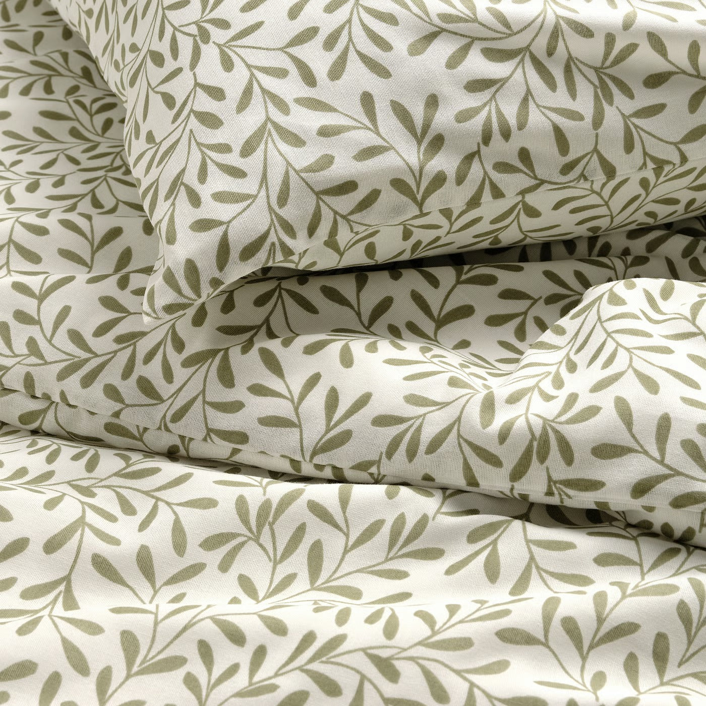 Duvet cover and pillowcase, white/green, 140x200/80x80 cm