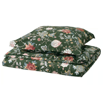 Duvet cover and pillowcase, dark grey-green/multicolour, 140x200/80x80 cm