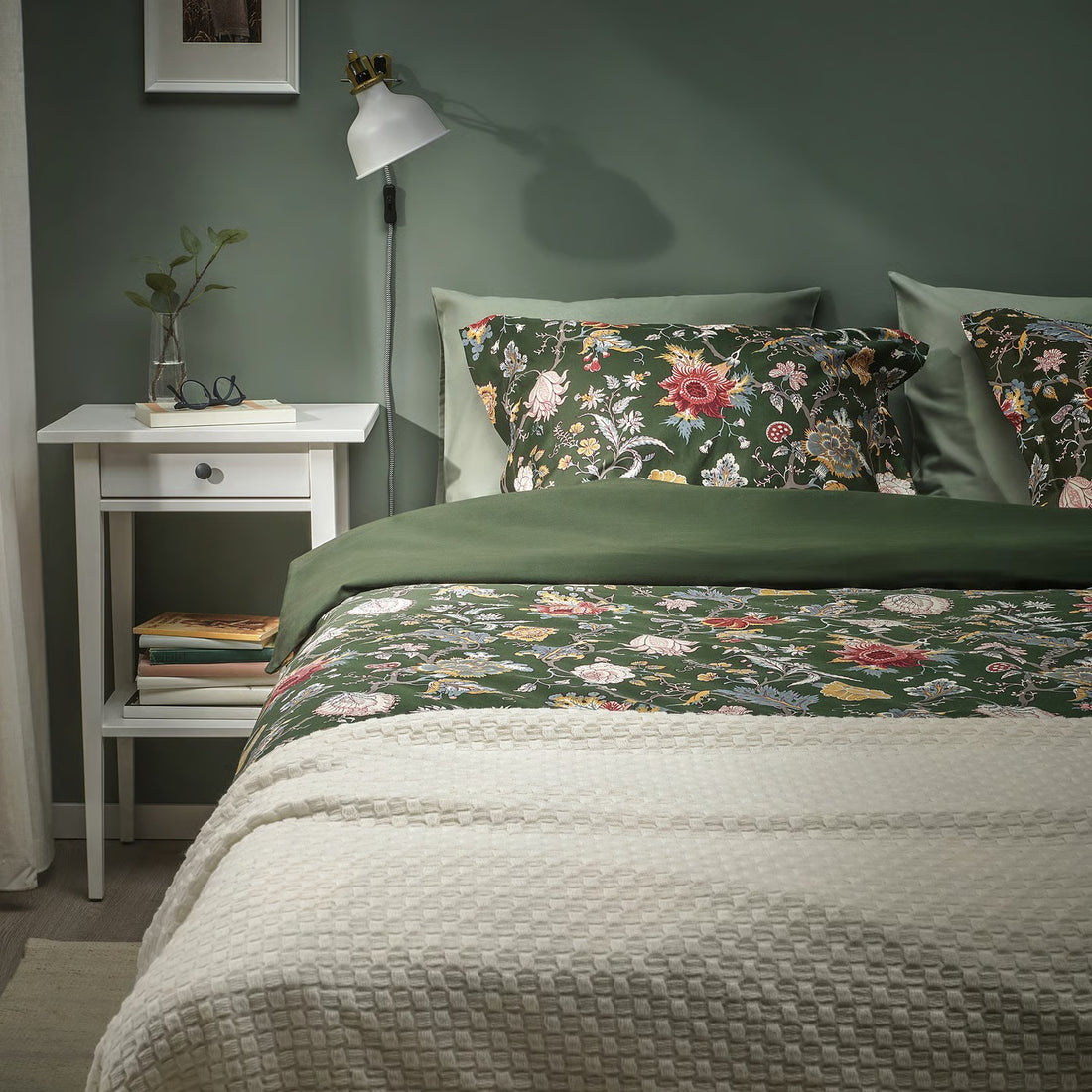 Duvet cover and pillowcase, dark grey-green/multicolour, 140x200/80x80 cm