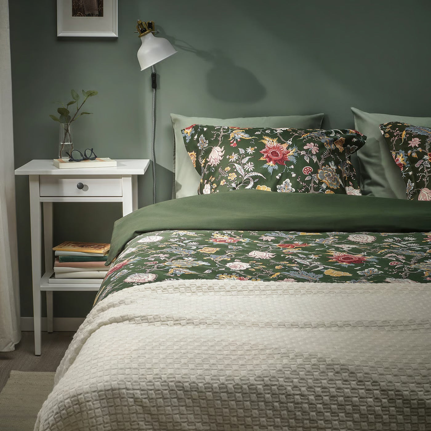 Duvet cover and pillowcase, dark grey-green/multicolour, 140x200/80x80 cm