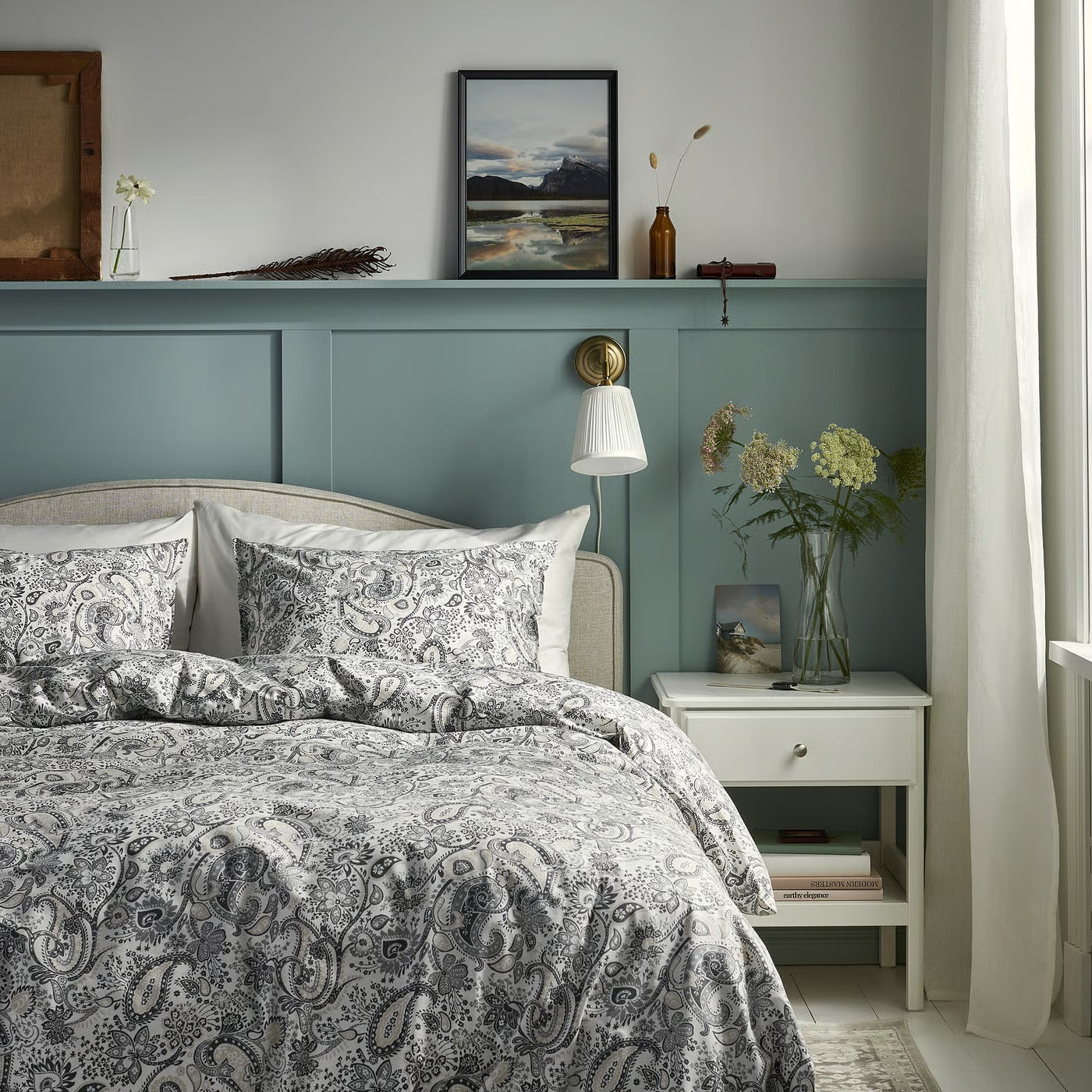 Duvet cover and pillowcase, grey/white, 140x200/80x80 cm
