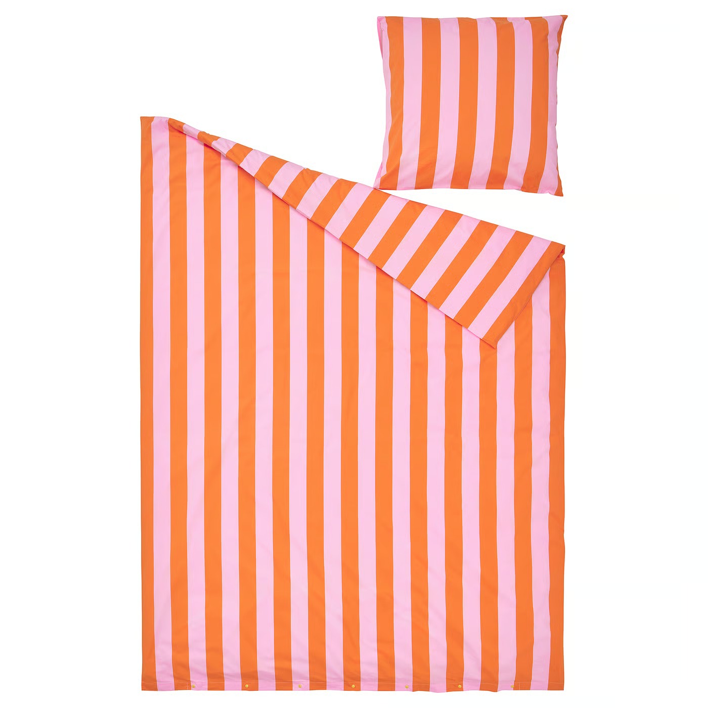 Duvet cover and pillowcase, orange/pink/striped, 140x200/80x80 cm