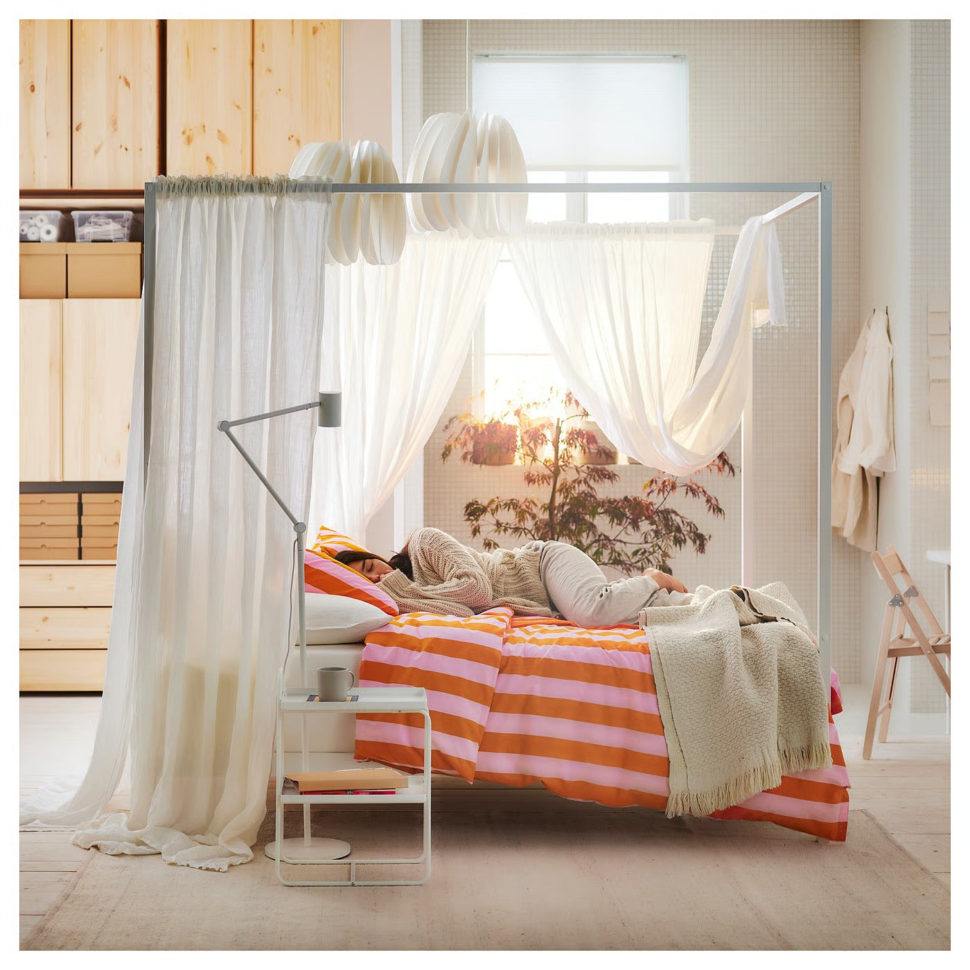 Duvet cover and pillowcase, orange/pink/striped, 140x200/80x80 cm