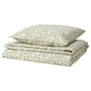 Duvet cover and pillowcase, white/green, 140x200/80x80 cm