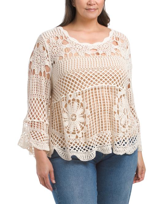 LIV LOS ANGELES Plus Crochet Pull Over Sweater With Scalloped Trim