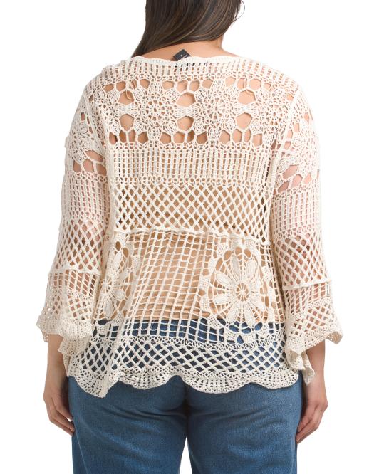 LIV LOS ANGELES Plus Crochet Pull Over Sweater With Scalloped Trim