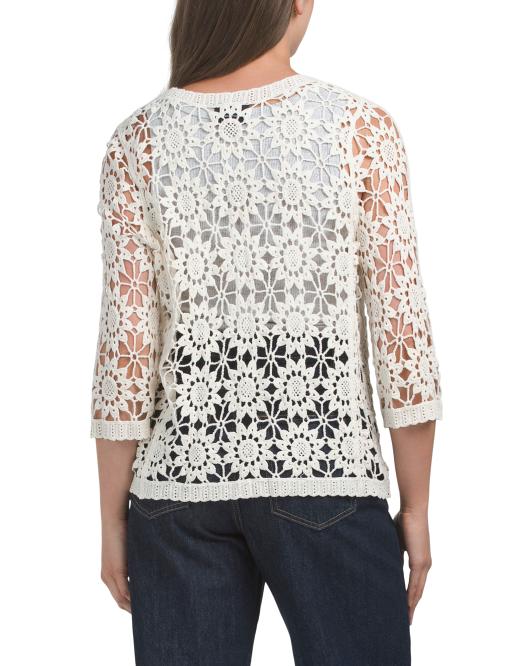 LIV LOS ANGELES Half Sleeve Knitted Crochet Front Tie Top
