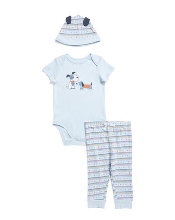 LITTLE ME Infant Boys Puppies Bodysuit And Pants Set With Hat