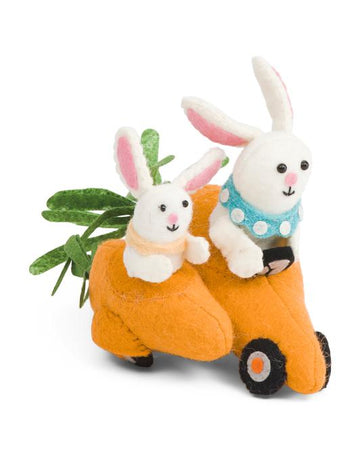 COTTONTAIL LANE 7x11 Wool Bunny In Carrot Car
